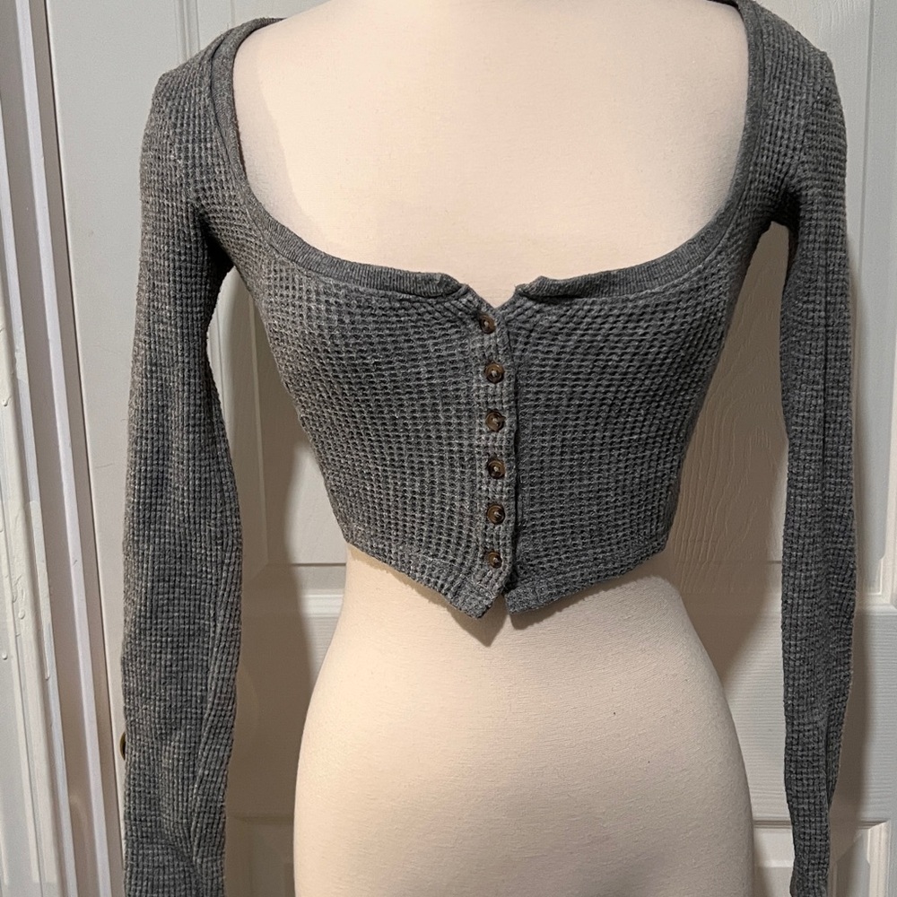 Gray Button-Up Cropped Sweater